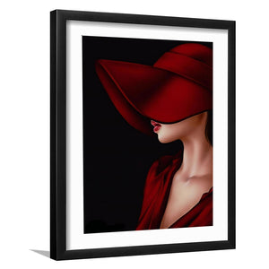 Woman In Red Hat Portrait Canvas Painting Framed Art Prints Wall Art Decor, White Border