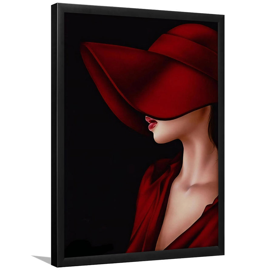 Woman In Red Hat Portrait Canvas Painting Framed Art Print Wall Art Decor,Framed Picture
