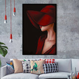 Woman In Red Hat Portrait Canvas Painting Framed Art Print Wall Art Decor,Framed Picture