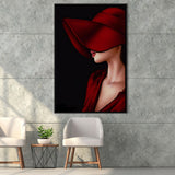 Woman In Red Hat Portrait Canvas Painting Framed Canvas Prints Wall Art Home Decor, Floating Frame