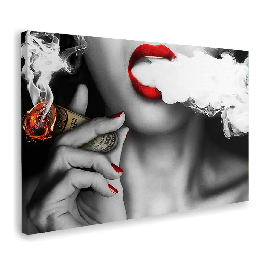 Canvas Wall Art Poster Red Lips Smoking Woman Canvas Painting Print Wall  Picture