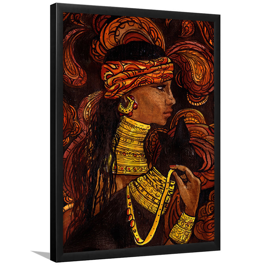 Woman with Black Cat Framed Art Prints Wall Decor - Painting Prints, African Art, Home Decor,Framed Picture,For Sale