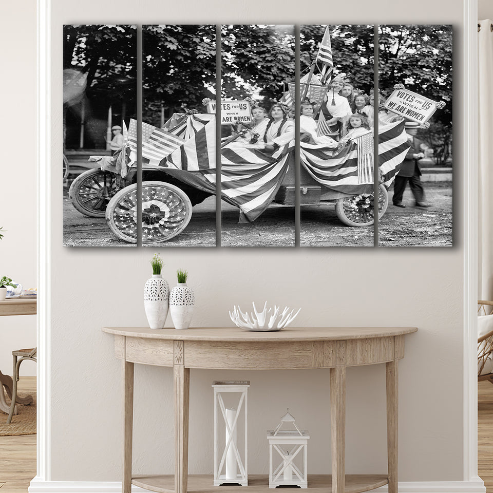 Women'S Suffrage Black And White Print, Votes For Women Larger Canvas Art, 5 Piece Canvas Prints Wall Art Decor