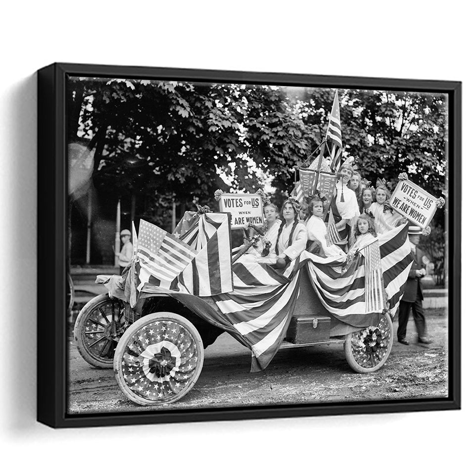 Women'S Suffrage Black And White Print, Votes For Women Framed Canvas Prints Wall Art Home Decor,Floating Frame