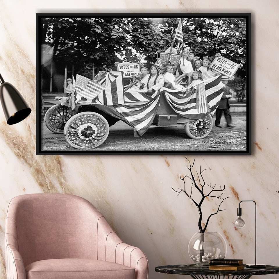 Women'S Suffrage Black And White Print, Votes For Women Framed Canvas Prints Wall Art Home Decor,Floating Frame