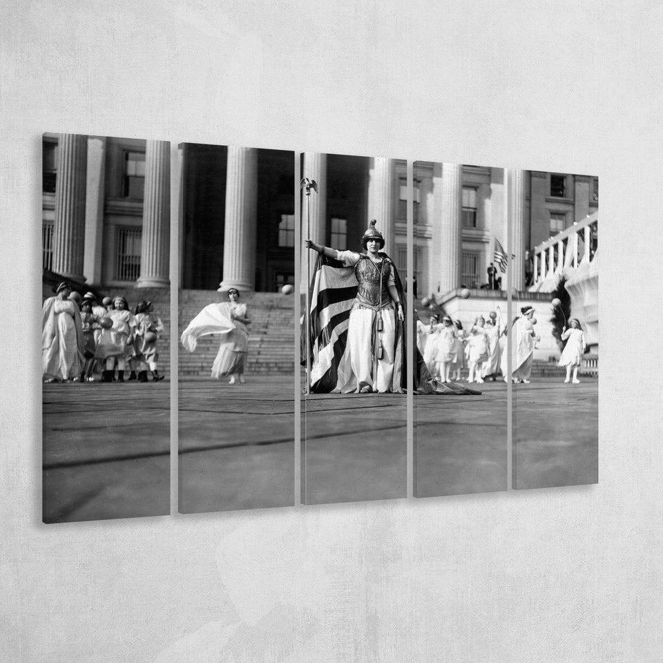Women'S Suffrage Black And White Print, 'Columbia' Suffrage Pageant 1913 Larger Canvas Art, 5 Piece Canvas Prints Wall Art Decor