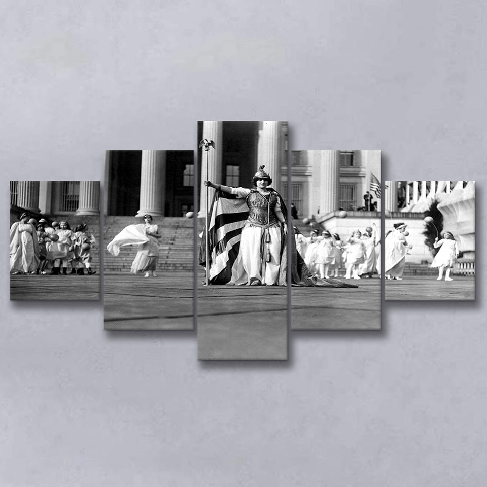 Women'S Suffrage Black And White Print, 'Columbia' Suffrage Pageant 1913 5 Panels, Canvas Prints Wall Art Decor, Large Canvas Art