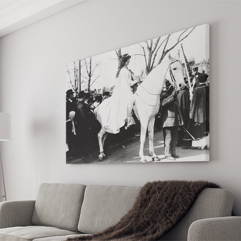 Women'S Suffrage Parage Black And White Print, Inez Milholland Canvas Prints Wall Art Home Decor