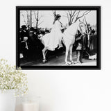 Women'S Suffrage Parage Black And White Print, Inez Milholland Framed Canvas Prints Wall Art Home Decor,Floating Frame