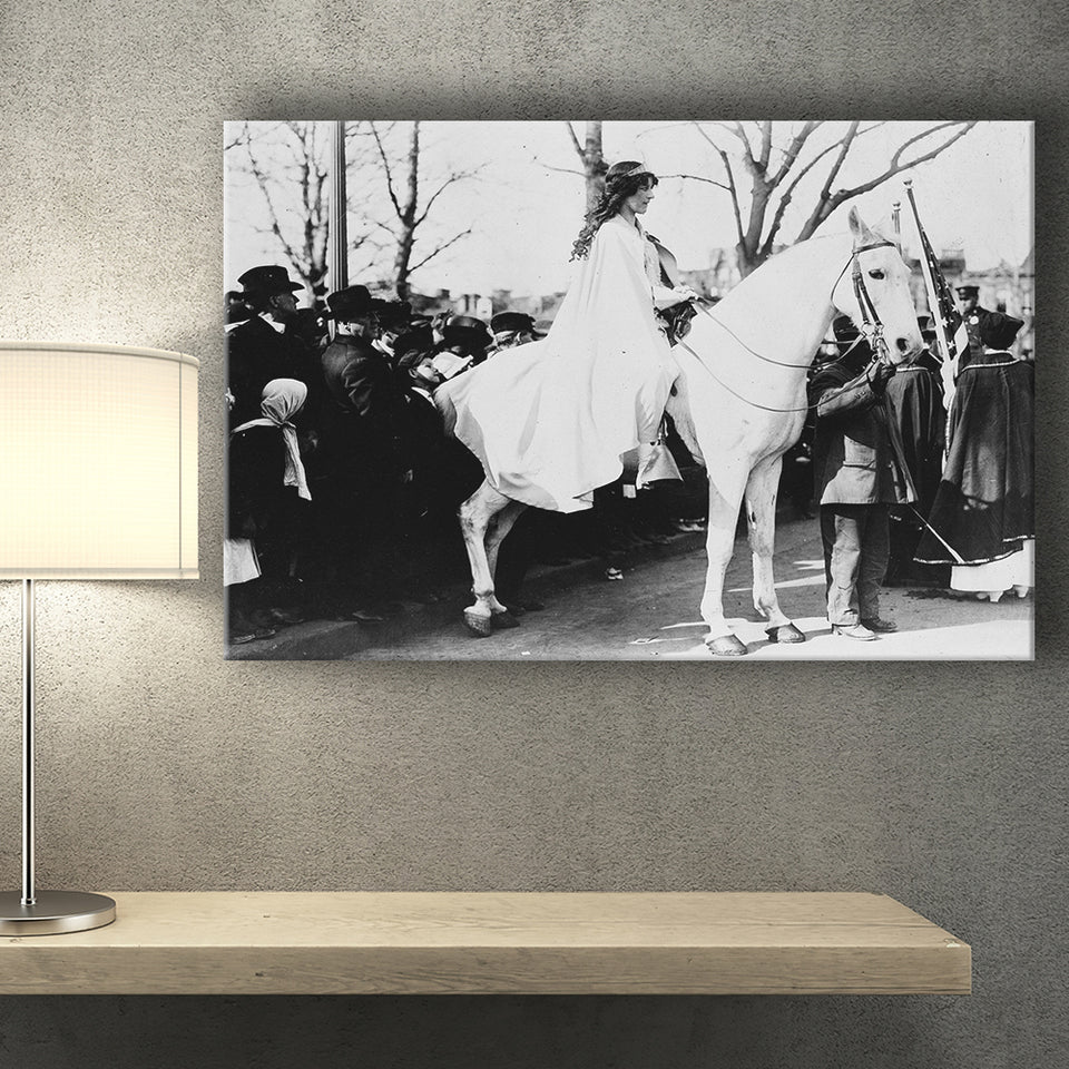Women'S Suffrage Parage Black And White Print, Inez Milholland Canvas Prints Wall Art Home Decor