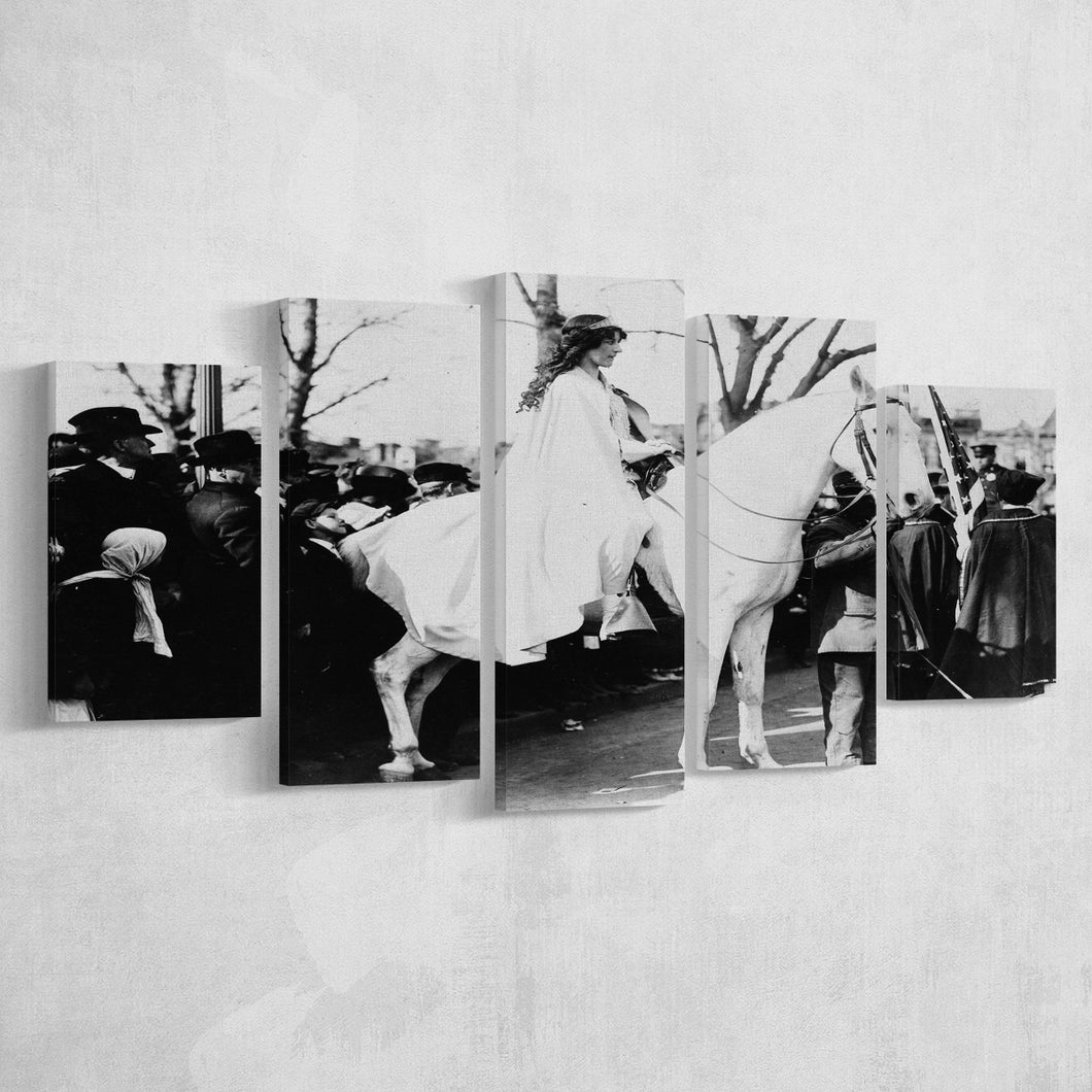 Women'S Suffrage Parage Black And White Print, Inez Milholland 5 Panels, Canvas Prints Wall Art Decor, Large Canvas Art