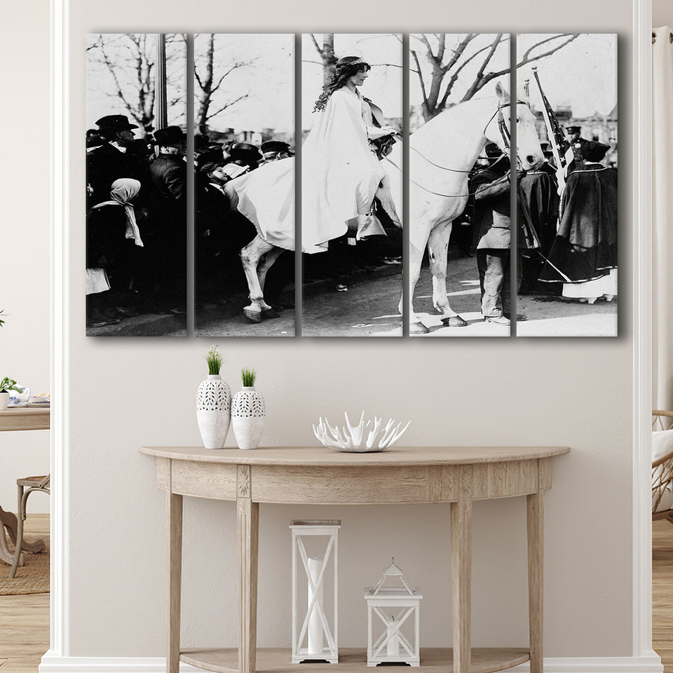 Women'S Suffrage Parage Black And White Print, Inez Milholland Larger Canvas Art, 5 Piece Canvas Prints Wall Art Decor