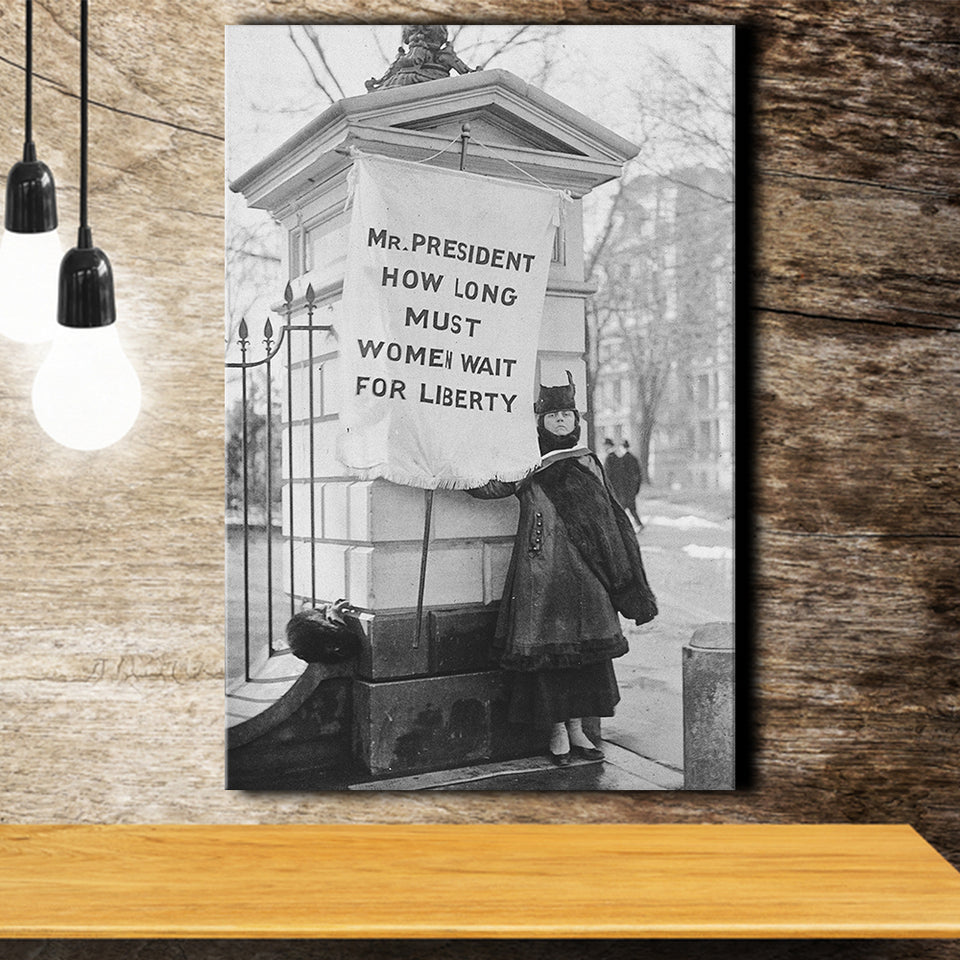 Women'S Suffrage Photo Black And White Print, Protest The President Canvas Prints Wall Art Home Decor