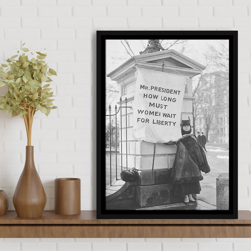 Women'S Suffrage Photo Black And White Print, Protest The President Framed Canvas Prints Wall Art Home Decor, Floating Frame
