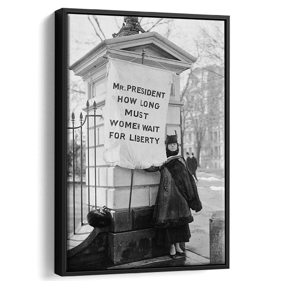 Women'S Suffrage Photo Black And White Print, Protest The President Framed Canvas Prints Wall Art Home Decor, Floating Frame