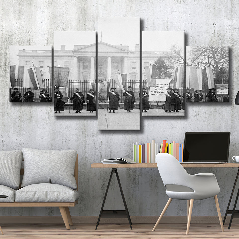 Women'S Suffrage Photo Black And White Print, Women'S Voting Rights 5 Panels, Canvas Prints Wall Art Decor, Large Canvas Art