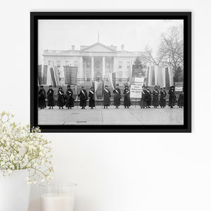 Women'S Suffrage Photo Black And White Print, Women'S Voting Rights Framed Canvas Prints Wall Art Home Decor,Floating Frame