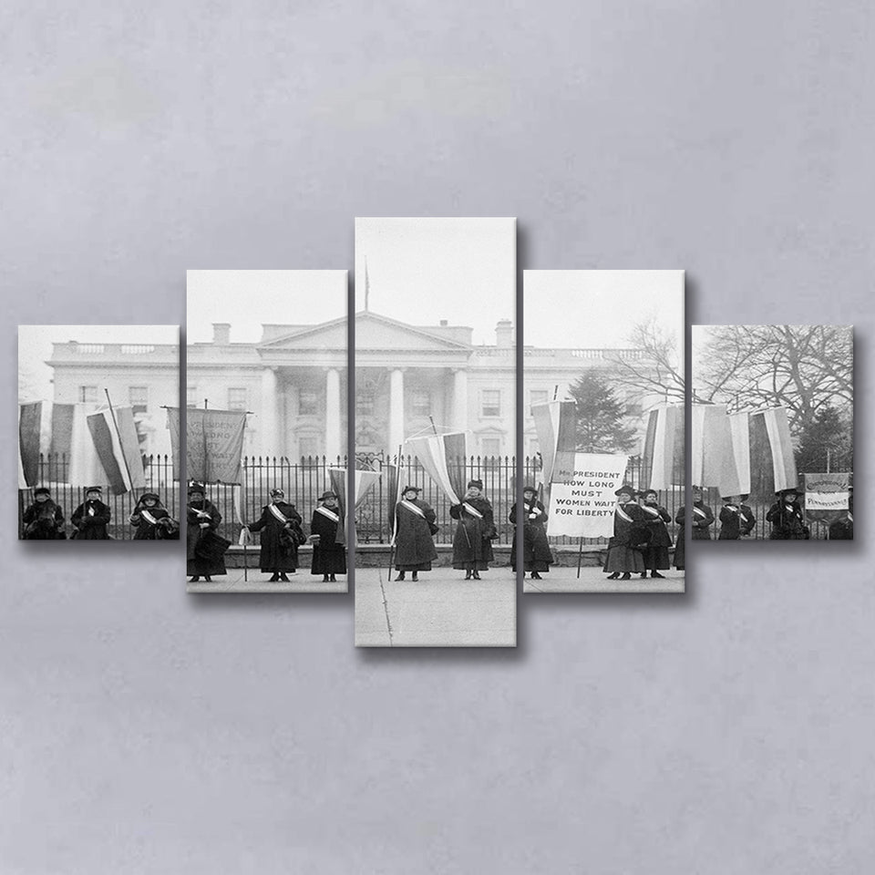 Women'S Suffrage Photo Black And White Print, Women'S Voting Rights 5 Panels, Canvas Prints Wall Art Decor, Large Canvas Art