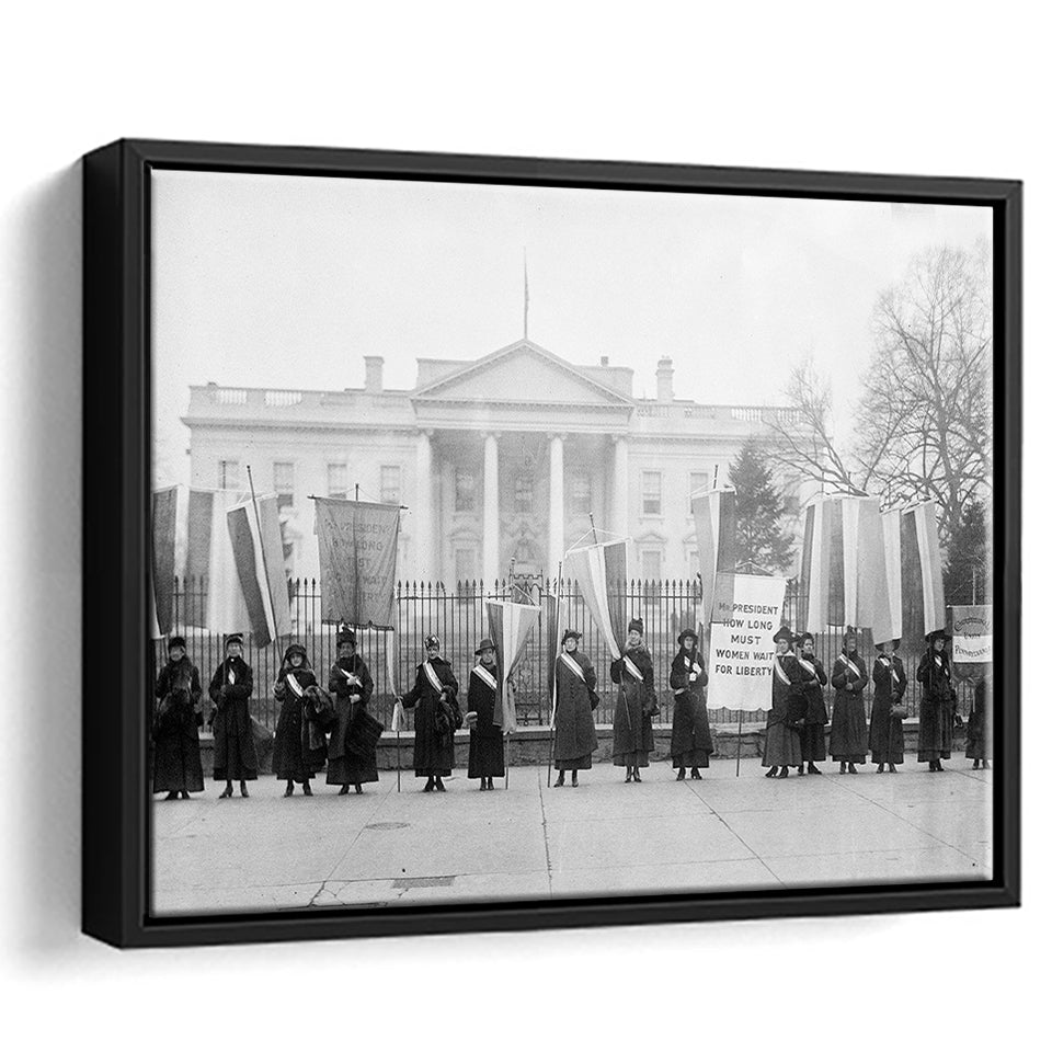 Women'S Suffrage Photo Black And White Print, Women'S Voting Rights Framed Canvas Prints Wall Art Home Decor,Floating Frame