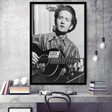 Woody Guthrie Black And White Print, Woody Guthrie Playing Guitar Framed Art Print Wall Art Decor,Framed Picture