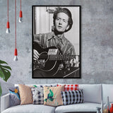 Woody Guthrie Black And White Print, Woody Guthrie Playing Guitar Framed Art Print Wall Art Decor,Framed Picture