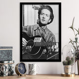 Woody Guthrie Black And White Print, Woody Guthrie Playing Guitar Framed Art Print Wall Art Decor,Framed Picture