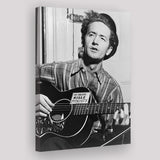 Woody Guthrie Black And White Print, Woody Guthrie Playing Guitar Canvas Prints Wall Art Home Decor