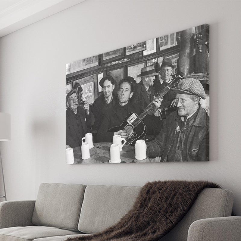 Woody Guthrie Playing Guitar Photo Black And White Print, Music Canvas Prints Wall Art Home Decor