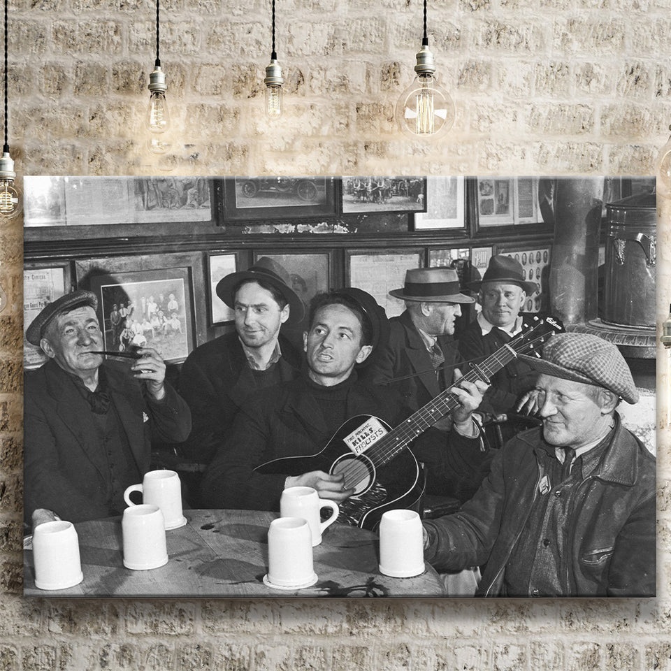 Woody Guthrie Playing Guitar Photo Black And White Print, Music Canvas Prints Wall Art Home Decor