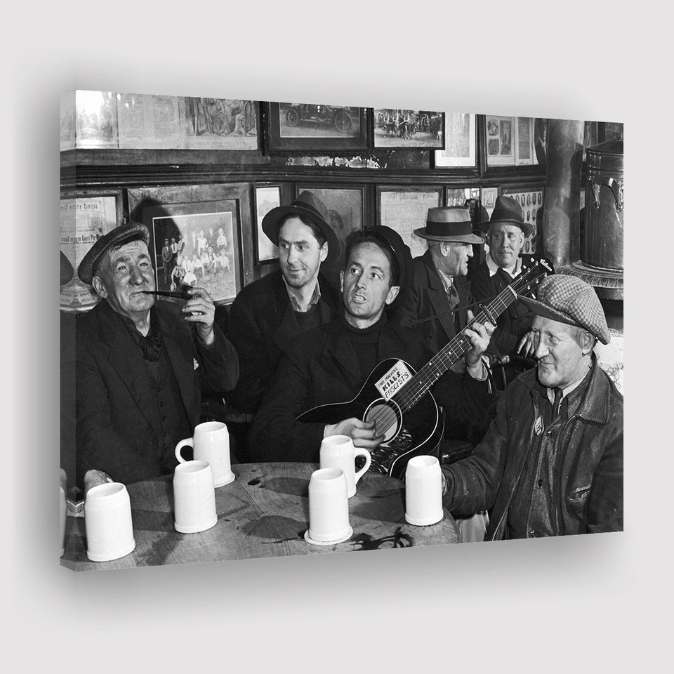 Woody Guthrie Playing Guitar Photo Black And White Print, Music Canvas Prints Wall Art Home Decor