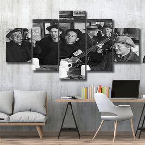 Woody Guthrie Playing Guitar Photo Black And White Print, Music 5 Panels, Canvas Prints Wall Art Decor, Large Canvas Art