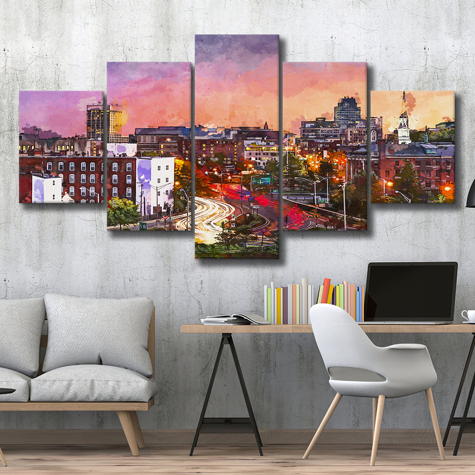 Worcester Massachusetts Usa Downtown Skyline 5 Pieces Mixed Canvas Prints Wall Art Home Decor