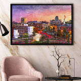 Worcester Massachusetts Usa Downtown Skyline City Art Watercolor Framed Canvas Prints Wall Art Home Decor,Floating Frame