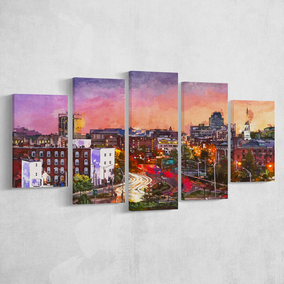 Worcester Massachusetts Usa Downtown Skyline 5 Pieces Mixed Canvas Prints Wall Art Home Decor