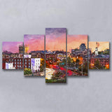 Worcester Massachusetts Usa Downtown Skyline 5 Pieces Mixed Canvas Prints Wall Art Home Decor