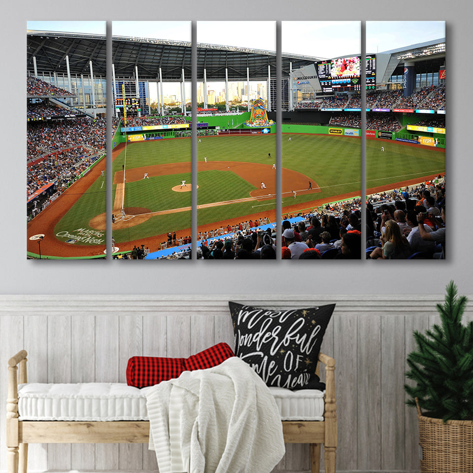 World Baseball Classic Marlins Park, Stadium Canvas, Sport Art, Gift for him, Multi Panels B, Canvas Prints Wall Art Decor
