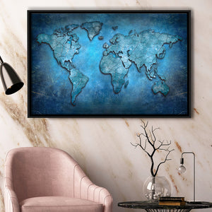 World Map Canvas Blue Abstract World Map Framed Canvas Prints Wall Art - Painting Prints, Wall Decor, Floating Frame