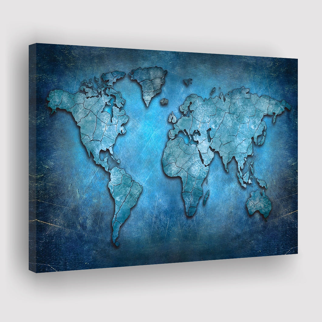 World Map Canvas Blue Abstract World Map Canvas Prints Wall Art - Painting Prints, Wall Decor, Art Prints