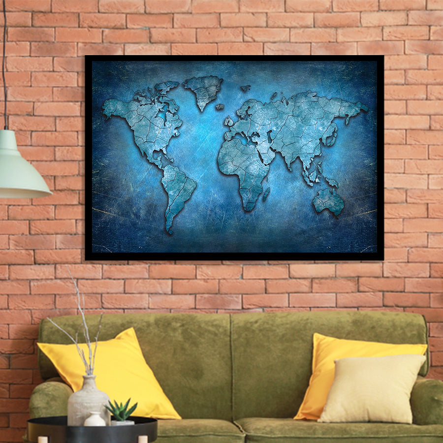 World Map Canvas Blue Abstract World Map Framed Art Prints Wall Decor - Painting Prints, Framed Picture