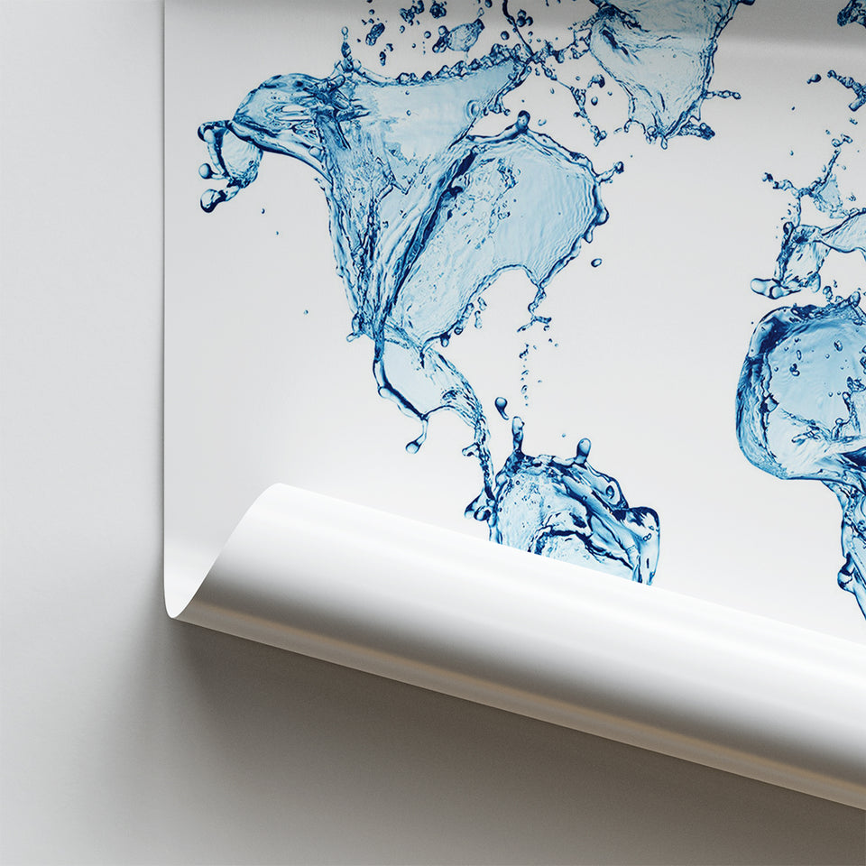 World Map Water Poster Prints Wall Art Decor, Unframe, Poster Art