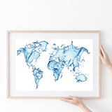 World Map Water Poster Prints Wall Art Decor, Unframe, Poster Art