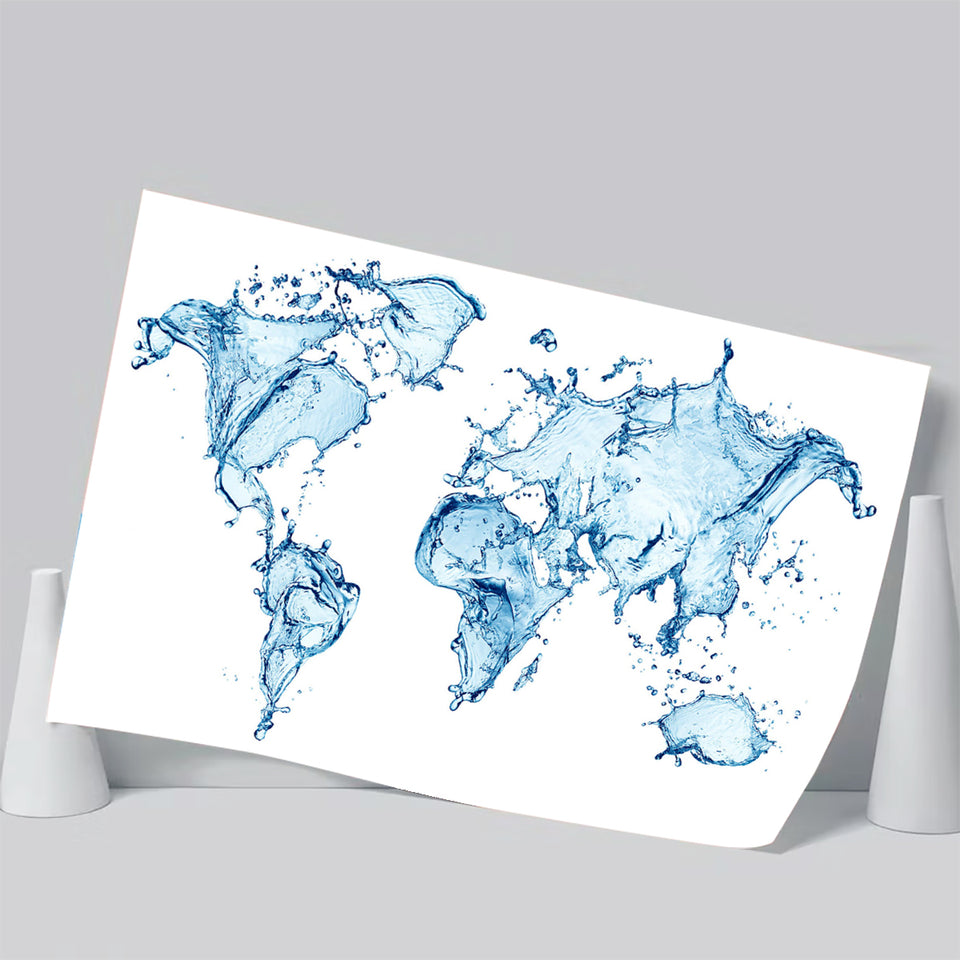 World Map Water Poster Prints Wall Art Decor, Unframe, Poster Art