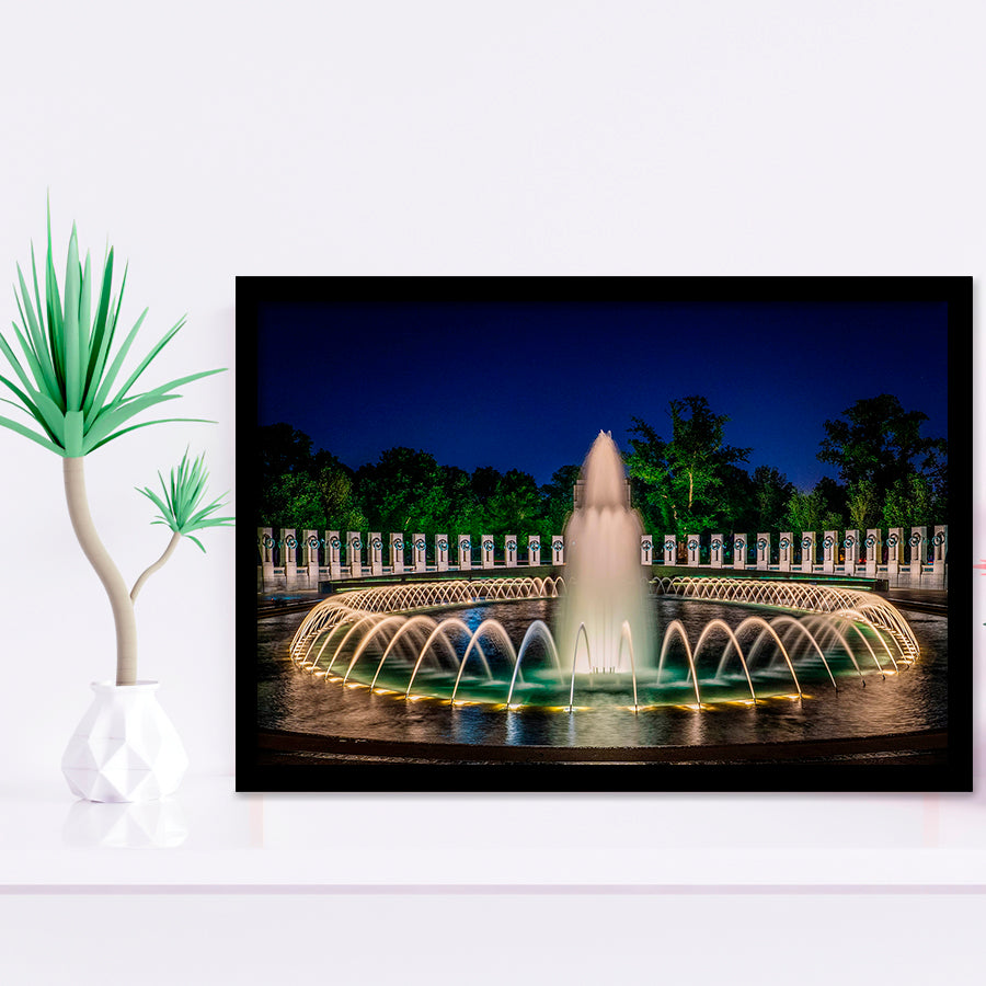 World War 2 Memorial Fountain, Washington Monument Framed Art Prints Wall Art Decor,Black Frame, Ready to hang
