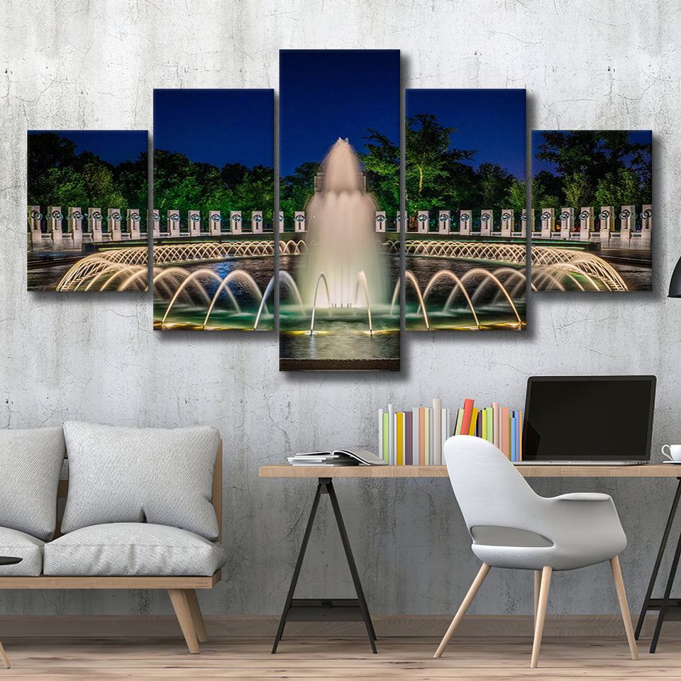 World War 2 Memorial Fountain, Washington Monument Multi Panels,Canvas Prints Wall Art Home Decor