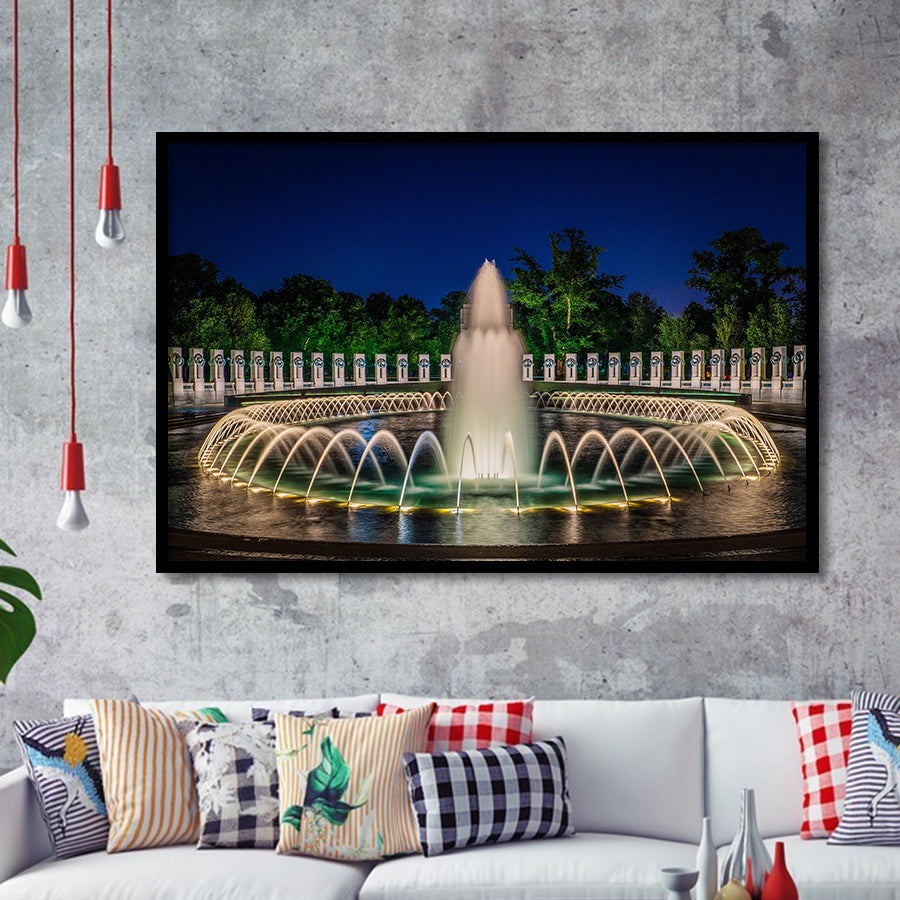 World War 2 Memorial Fountain, Washington Monument Framed Art Prints Wall Art Decor,Black Frame, Ready to hang