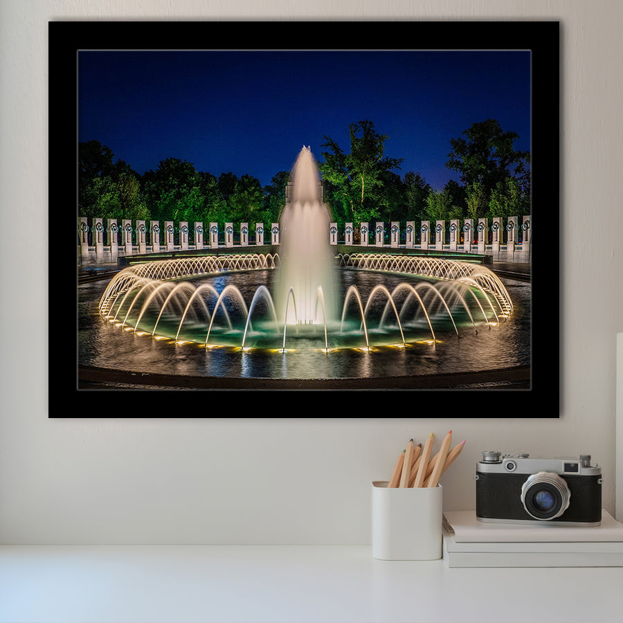 World War 2 Memorial Fountain, Washington Monument Framed Art Prints Wall Art Decor,Black Frame, Ready to hang