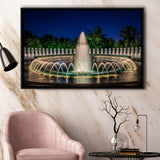World War 2 Memorial Fountain, Washington Monument Framed Canvas Prints Wall Art Decor, Black Floating Frame