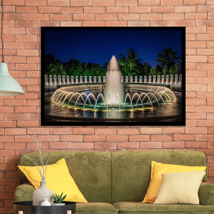 World War 2 Memorial Fountain, Washington Monument Framed Art Prints Wall Art Decor,Black Frame, Ready to hang