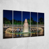 World War 2 Memorial Fountain, Washington Monument 5 Panels B,Large Canvas,Canvas Prints Wall Art Home Decor