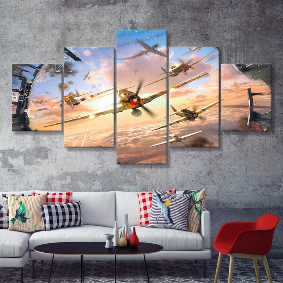 World Of War Planes 5 Pieces Canvas Prints Wall Art - Painting Canvas, Multi Panel, Wall Decor, Canvas Art